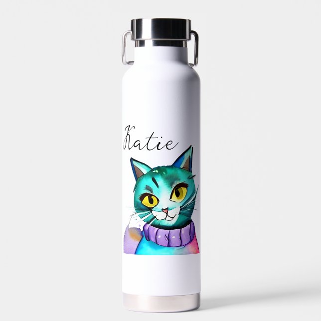 Personalisiert Niedliche Blue Kitty Cat Trinkflasche (Vorne)