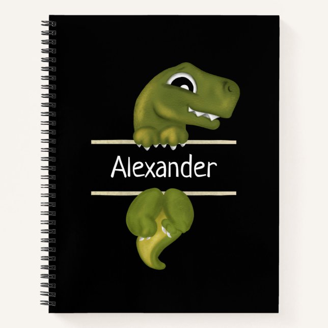 Personalisiert Niedliche Dinosaurier Black Notizbuch (Vorderseite)