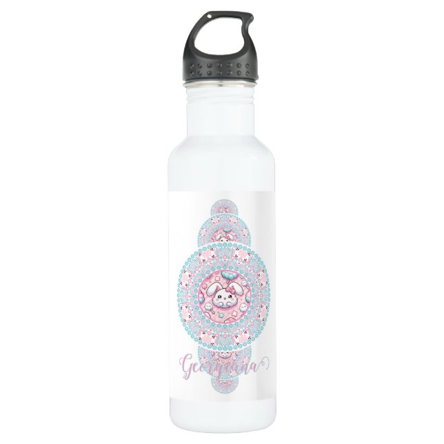Personalisiert Niedliche Kawaii Bunny Ornamental M Edelstahlflasche (Vorderseite)