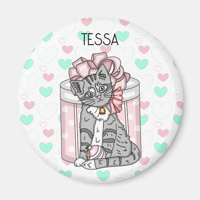 Personalisiert niedliche Kitten Pink Bow Magnet (Vorne)