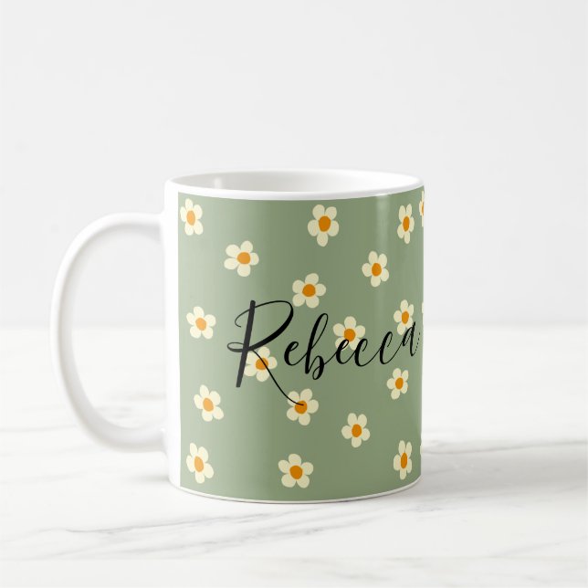 Personalisiert Niedliche Moderne Daisy-Muster Grün Kaffeetasse (Links)