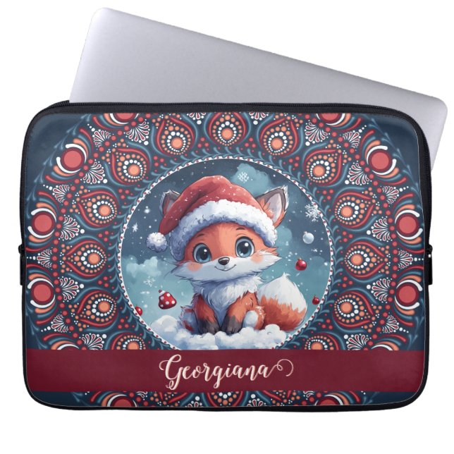 Personalisiert Niedliche Weihnachten Kawaii Fox Do Laptopschutzhülle (Vorderseite)