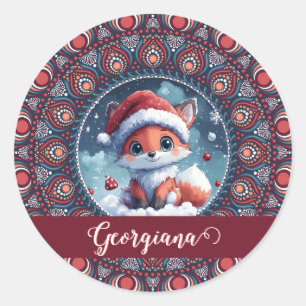 Personalisiert Niedliche Weihnachten Kawaii Fox Do Runder Aufkleber