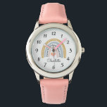 Personalisiert Niedlicher Boho Wasserfarbe Regenbo Armbanduhr<br><div class="desc">Niedlicher personalisierter bohfarbener Regenbogen mit Herzenswachung für Erwachsene oder Kinder. Whimsical und niedlich. Wählen Sie aus verschiedenen Uhrenfarben: Rosa Senfblau.</div>