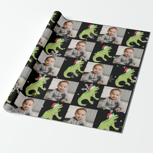 Personalisiert Niedlicher Dinosaurier Weihnachten Geschenkpapier (Ungerollt)