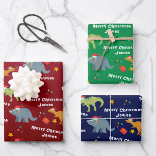 Personalisiert Niedlicher Dinosaurier Weihnachten Geschenkpapier Set