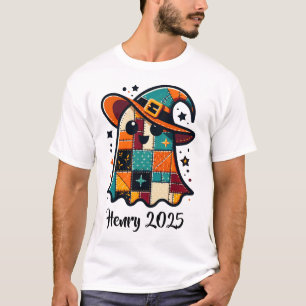 Personalisiert Niedliches Patchwork-Ghost-Hallowee T-Shirt