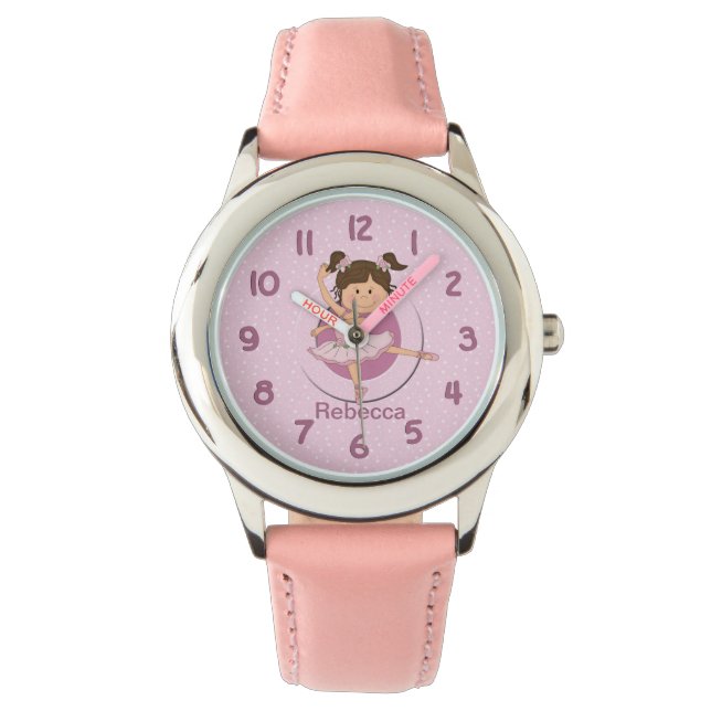 Personalisiert Niedliches Rosa Ballerina Armbanduhr (Vorderseite)