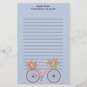 Personalisiert Niedliches Rosa Fahrrad mit Blume B Briefpapier