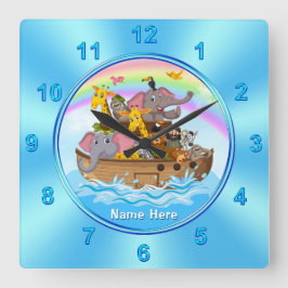 Personalisiert, Noah's Ark Clock, für Kinder Quadratische Wanduhr