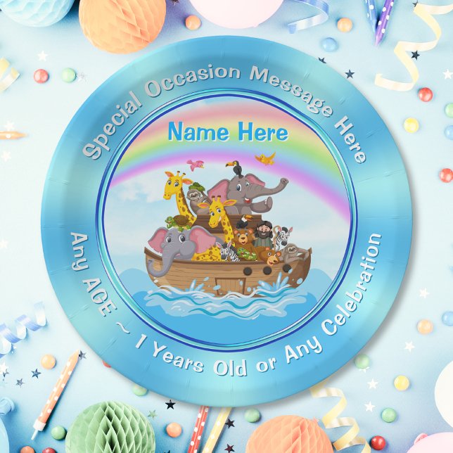 PERSONALISIERT, Noahs Ark Paper Teller. 3 Größe Pappteller (Noah's Ark paper plates. Christian kids birthday party. Noah's ark decorations. Noahs Ark Plates.)