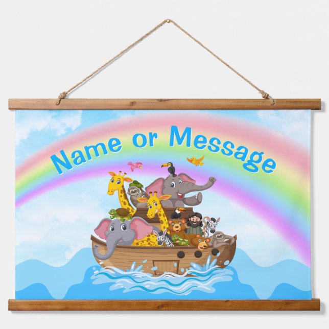 Personalisiert, Noah's Ark Wall Decor, Baby to Kid Wandteppich Mit Holzrahmen (Vorne)