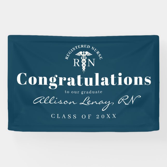 Personalisiert Nurse Abschluss Blue Script Party Banner (Horizontal)