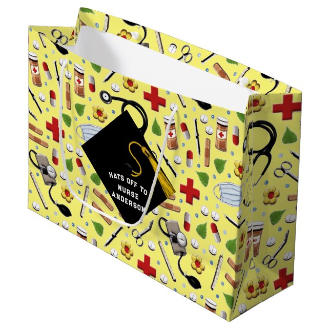 Personalisiert Nurse Abschluss Große Geschenktüte (Vorderseite Schrägansicht)