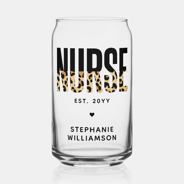 Personalisiert Nurse Leopard Print RN Abschluss Dosenglas (Vorderseite)