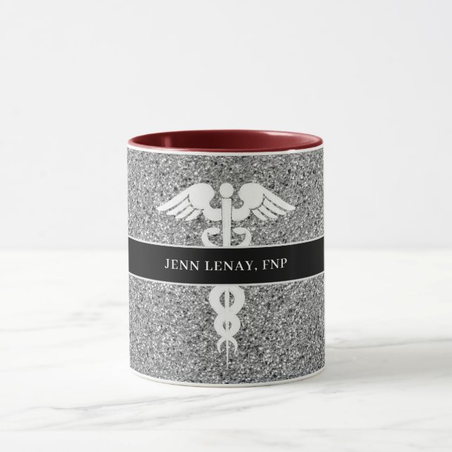 Personalisiert Nurse Practitioner Silver Glitzer  Tasse (Zentrum)