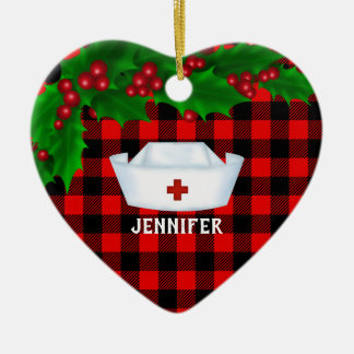 Personalisiert Nurse Red Buffalo Kariert Weihnacht Keramik Ornament