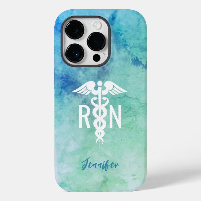 Personalisiert Nurse RN Aqua Blue Marble Case-Mate iPhone Hülle (Rückseite)