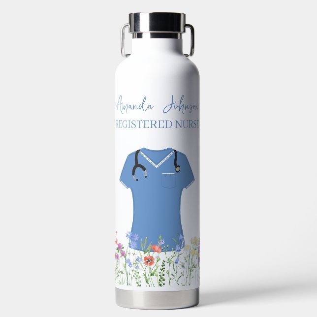 Personalisiert Nurse RN LPN NP Blue Scrubs Trinkflasche (Vorderseite)