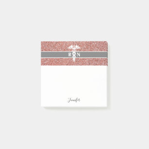 Personalisiert Nurse RN Rose Gold Glitzer Caduceus Post-it Klebezettel