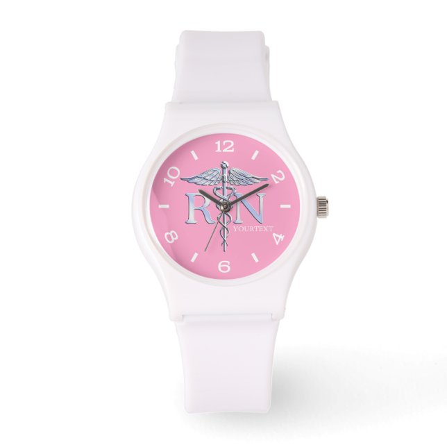 Personalisiert Nurse Silver Caduceus Pink Dial Armbanduhr (Vorderseite)