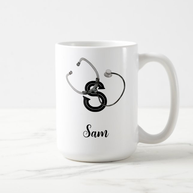 Personalisiert Nurse Stethoscope Monogram Modern Kaffeetasse (Rechts)