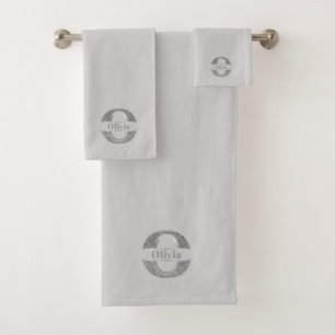 Personalisiert O Initial Silver Monogram Ihr Name Badhandtuch Set