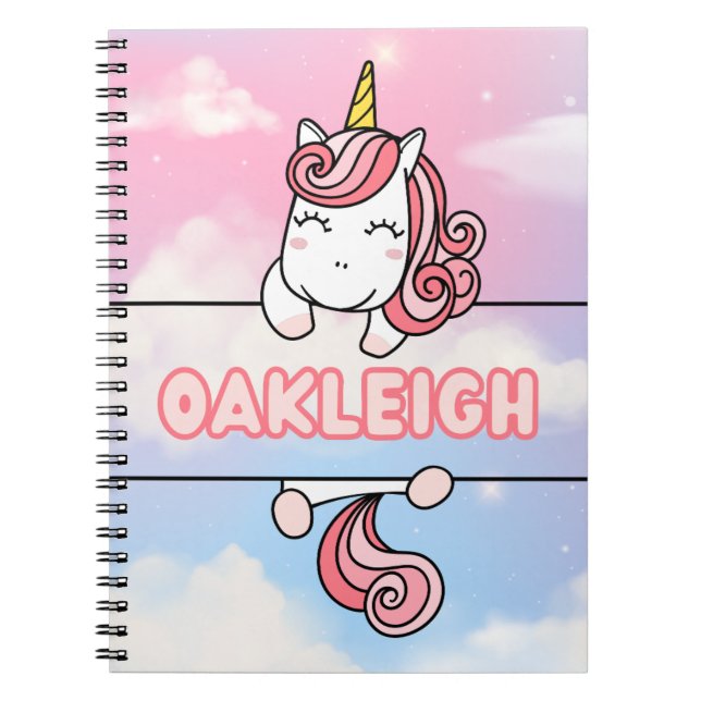 Personalisiert Oakleigh Unicorn Girlie Notebook Notizblock (Vorderseite)