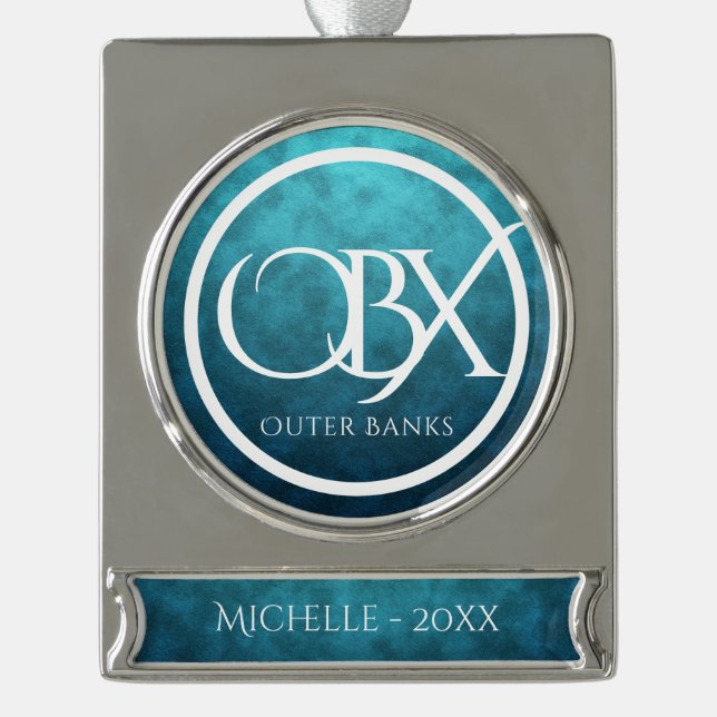 Personalisiert OBX Außenbanken NC Weihnachten Banner-Ornament Silber (Vorderseite)