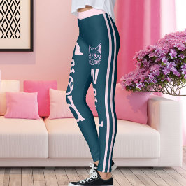 Personalisiert Ocean Blue Pink Streifen Pet Katze Leggings