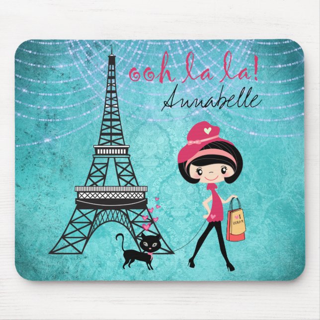 Personalisiert Oh La Paris Girl and Cat Mousepad (Vorne)
