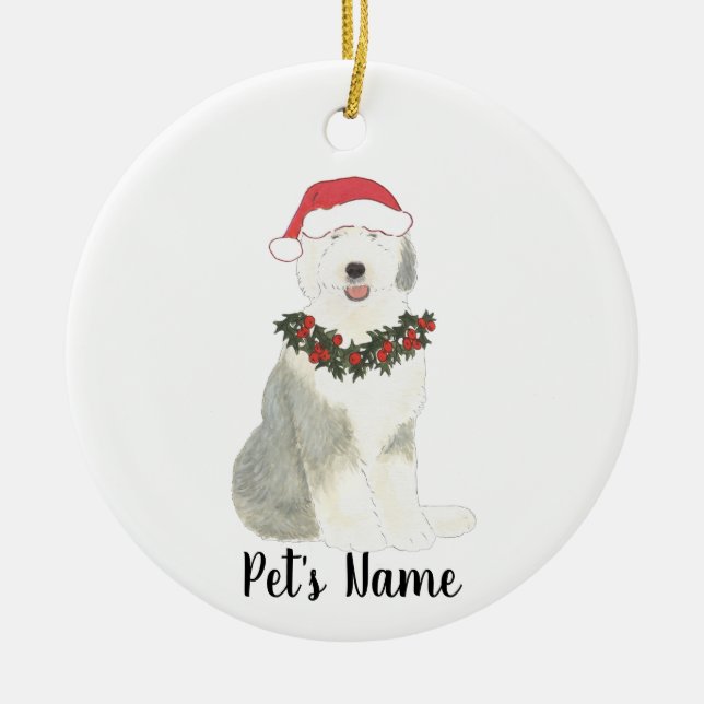 Personalisiert Old English Sheepdog Keramik Ornament (Vorne)