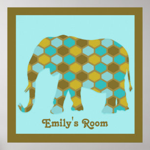 Personalisiert-Olive-Green-Blue-Gold-Elefant Poster