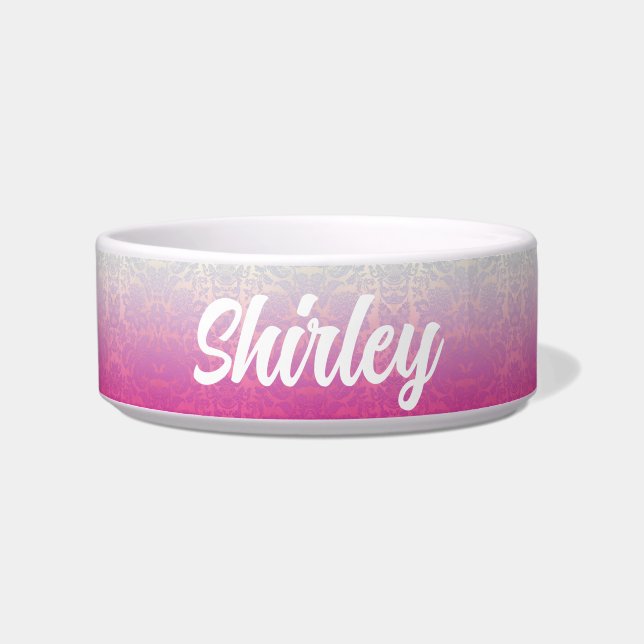 Personalisiert Ombre Damask Pet Name Bowl Napf (Vorderseite)