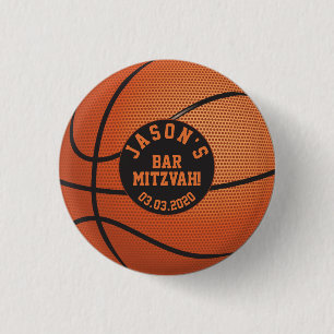 Personalisiert Orange Basketball Bar Mitzvah Gevor Button