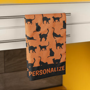 Personalisiert Orange Black Cat Geschirrtuch