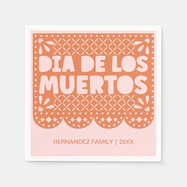 Personalisiert Orange Dia de los Muertos Napkins Serviette (Vorderseite)