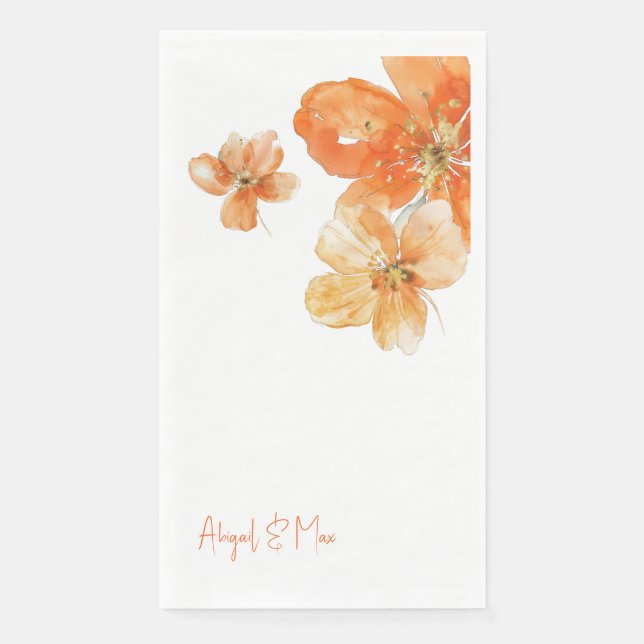 Personalisiert Orange Floral Wedding Serviette (Vorderseite)