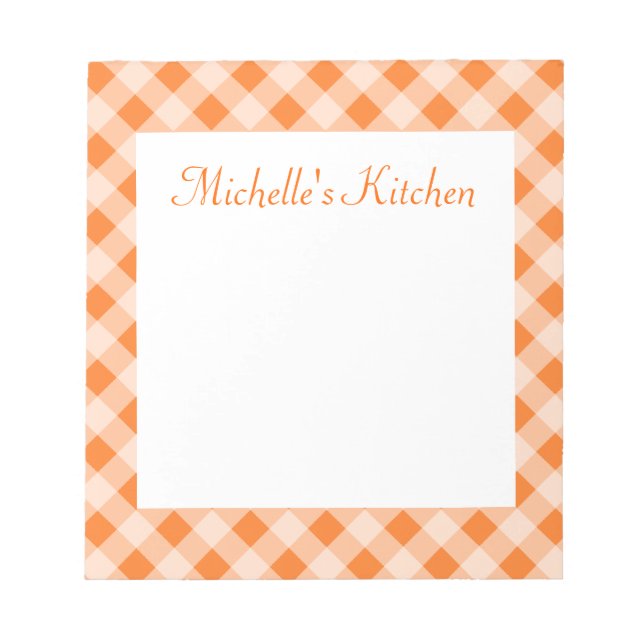 Personalisiert Orange Gingham Notepad Notizblock (Vorderseite)