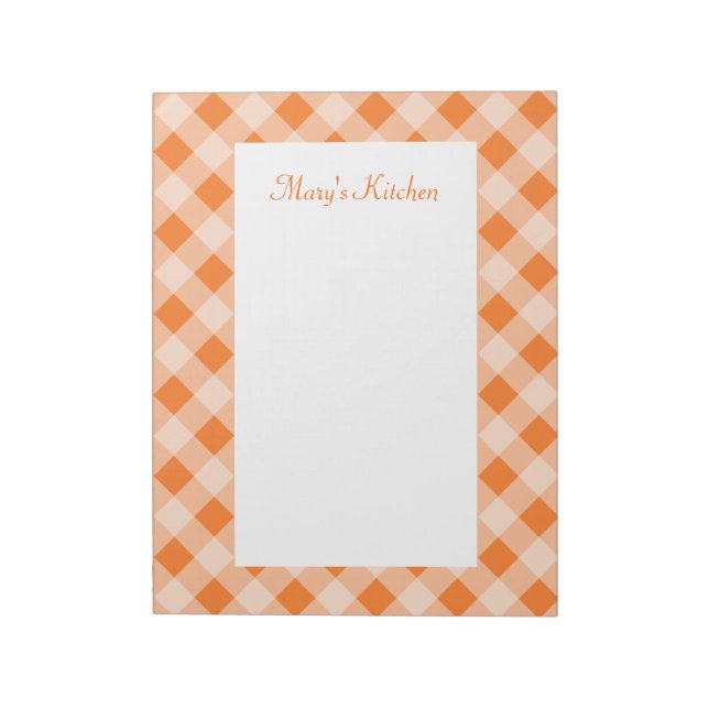 Personalisiert Orange Gingham Notepad Notizblock (Rotiert)