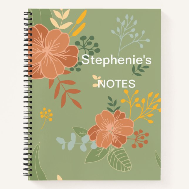 Personalisiert Orange Green Yellow Florals Notizbuch (Vorderseite)