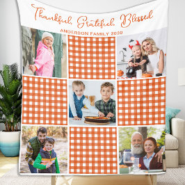 Personalisiert Orange Kariert Kariert 5 FotoCollag Fleecedecke