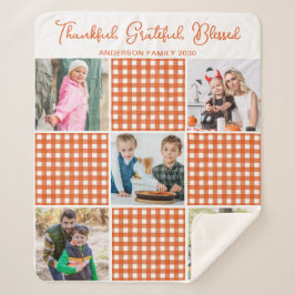 Personalisiert Orange Kariert Kariert 5 FotoCollag Sherpadecke