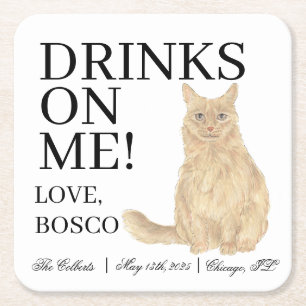 Personalisiert Orange Maine Coon Cat Wedding Rechteckiger Pappuntersetzer