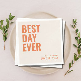 Personalisiert Orange Modern Best Day Ever Wedding Serviette