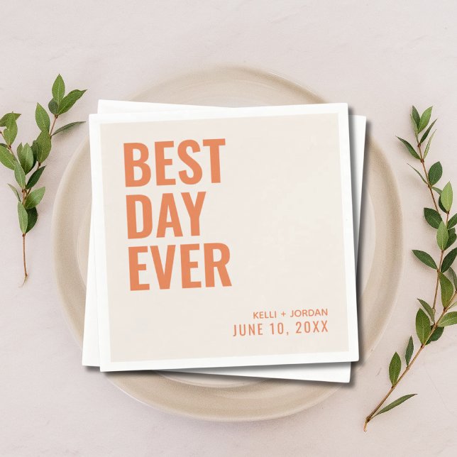 Personalisiert Orange Modern Best Day Ever Wedding Serviette (Personalized Orange Best Day Ever Wedding Napkins
)