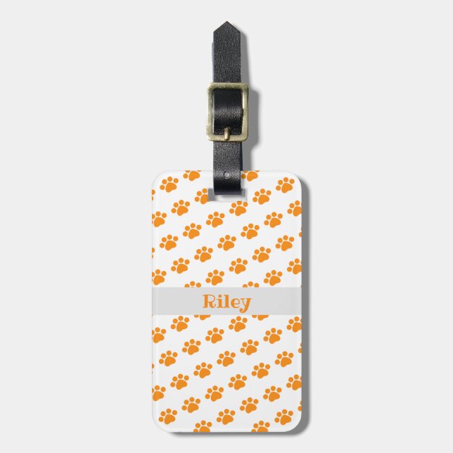 Personalisiert Orange Paw Print Pattern Gepäckanhänger (Vorderseite vertikal)