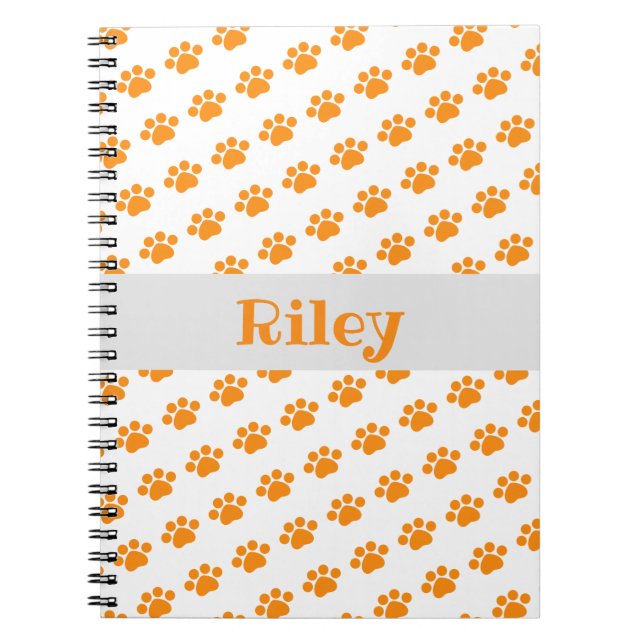 Personalisiert Orange Paw Print Pattern Notizblock (Vorderseite)