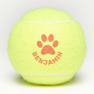 Personalisiert Orange Paw Print Pet Name Dog  Tennisbälle