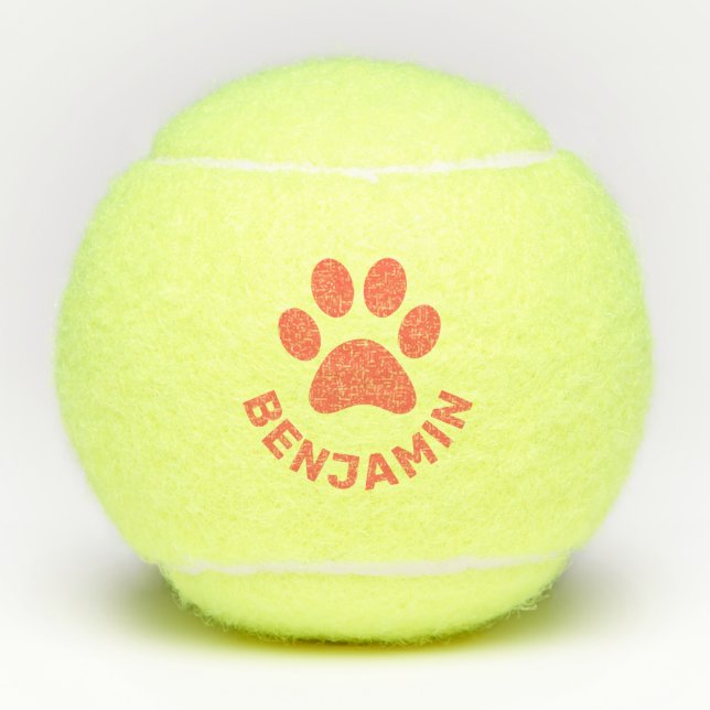 Personalisiert Orange Paw Print Pet Name Dog  Tennisbälle (Vorderseite)